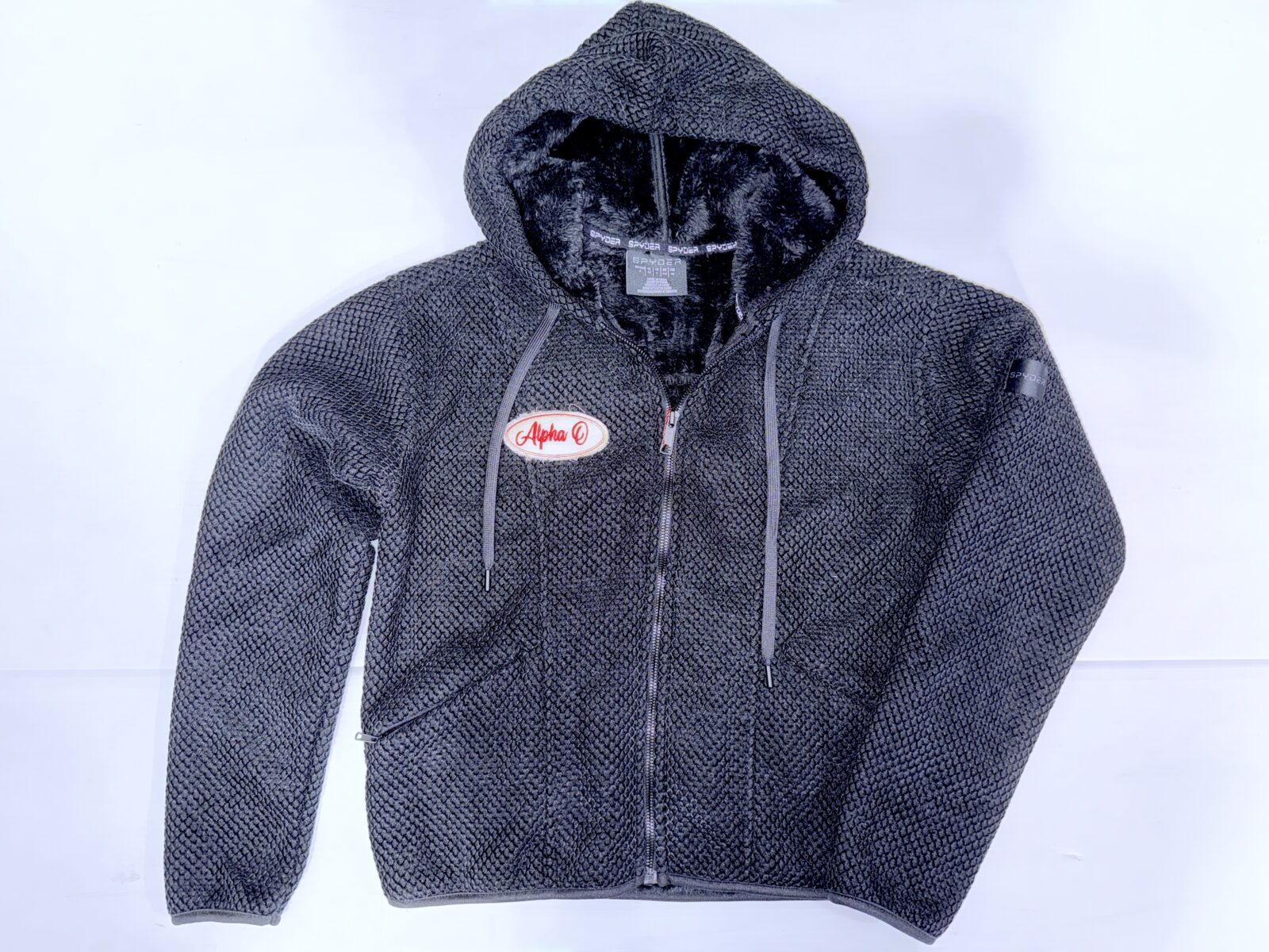 Fur Lined Waffle Zip Hoodie - Alpha Omicron Pi - AOPi - Image 3