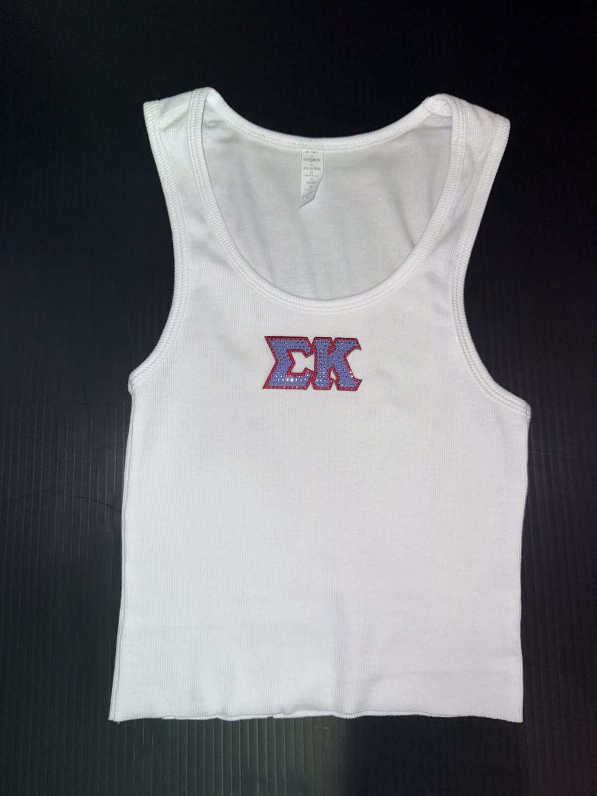 Cropped Ribbed Tank with Bling- Sigma Kappa