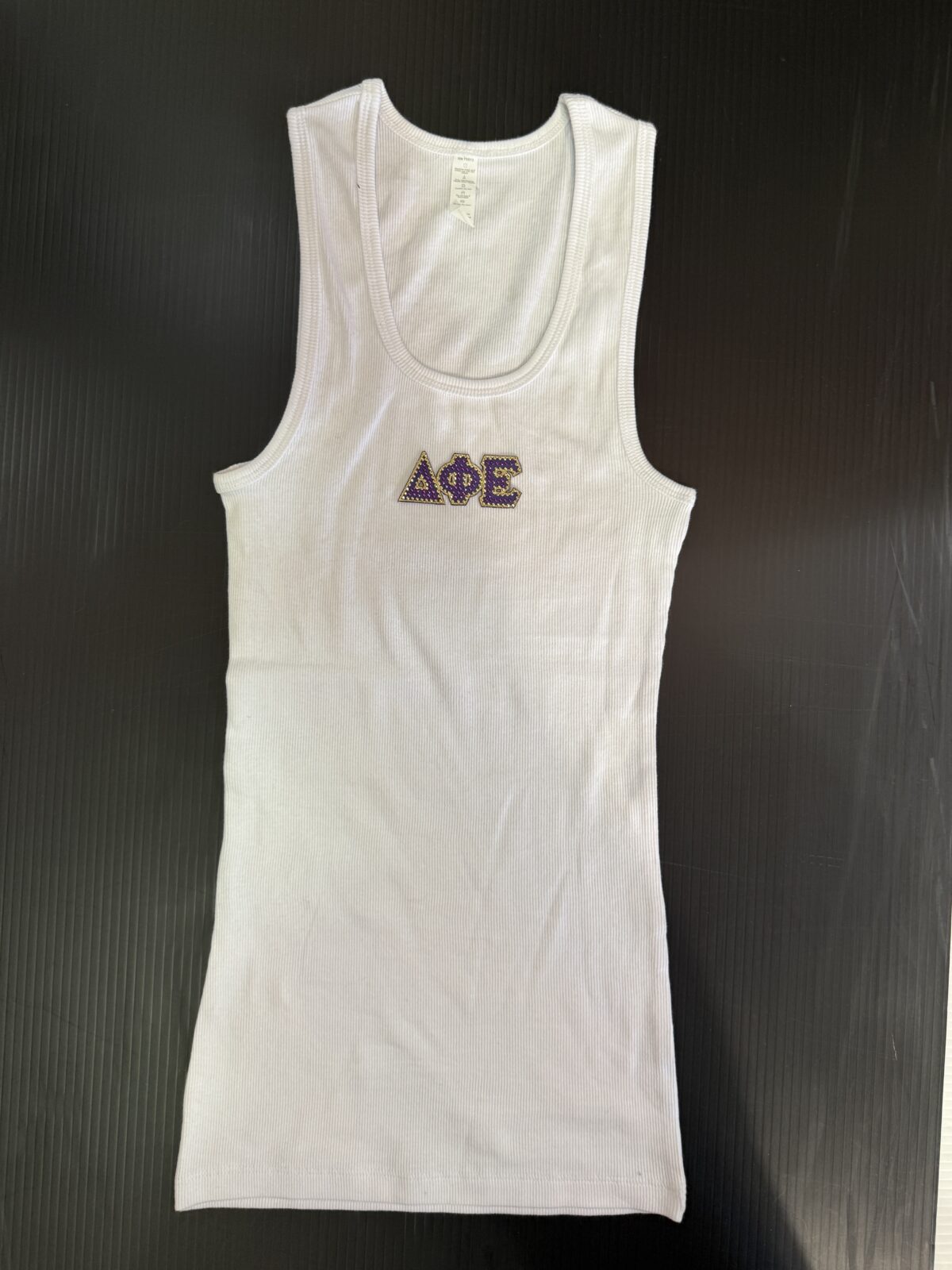 Long Ribbed Tank with Bling- Delta Phi Epsilon - DPhiE